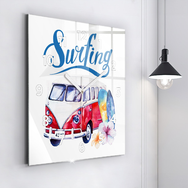 Orologio quadrato in vetro Cartello auto e surf