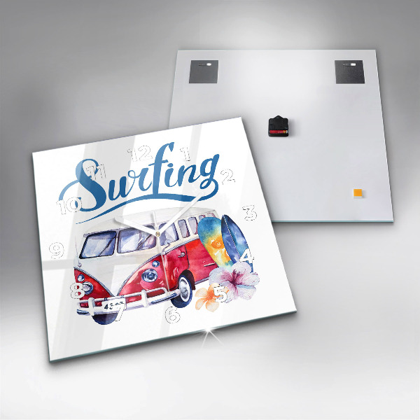 Orologio quadrato in vetro Cartello auto e surf