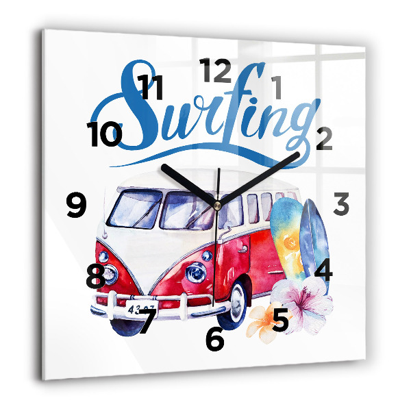 Orologio quadrato in vetro Cartello auto e surf
