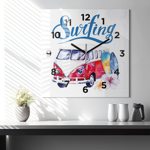 Orologio quadrato in vetro Cartello auto e surf