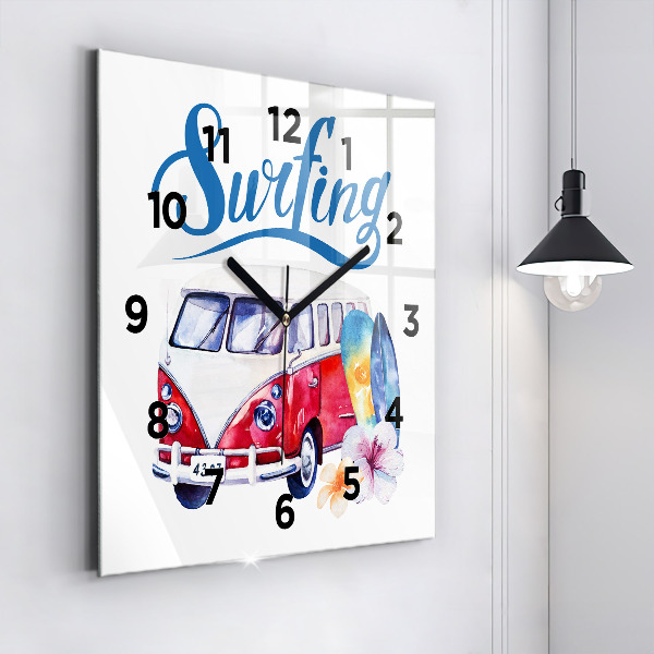 Orologio quadrato in vetro Cartello auto e surf