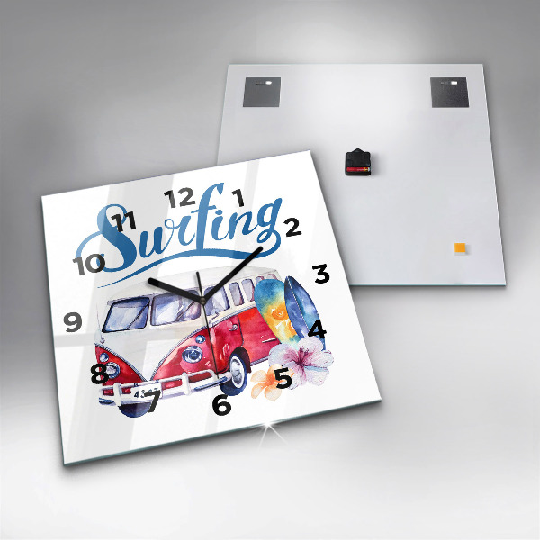 Orologio quadrato in vetro Cartello auto e surf
