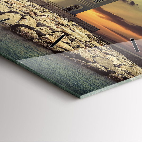 Orologio quadrato in vetro Faro sull'acqua