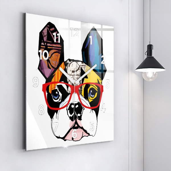 Orologio quadrato Bulldog francese con gli occhiali