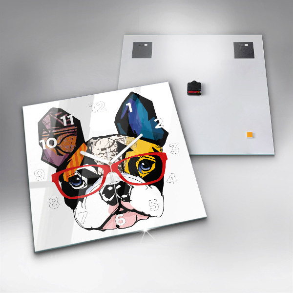 Orologio quadrato Bulldog francese con gli occhiali