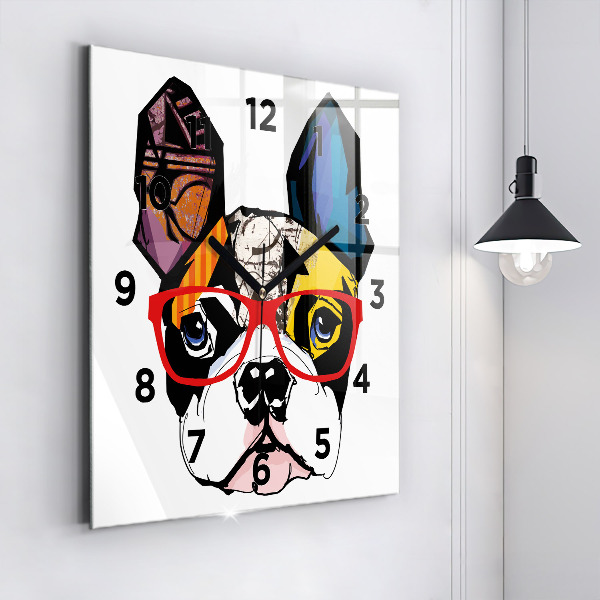 Orologio quadrato Bulldog francese con gli occhiali