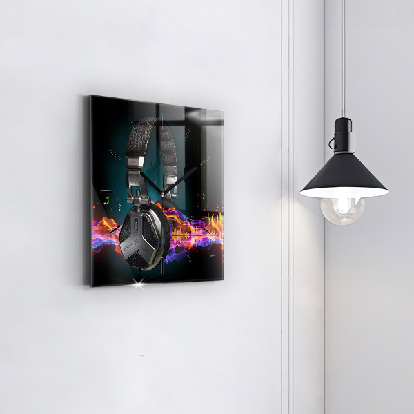 Orologio quadrato Cuffie e onde sonore