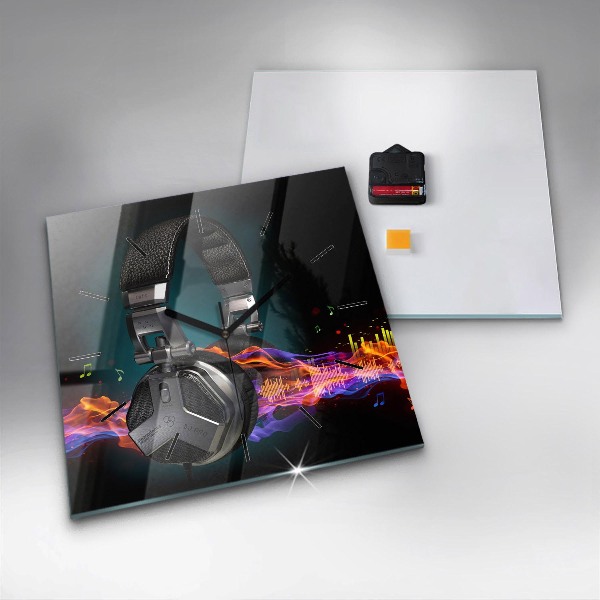 Orologio quadrato Cuffie e onde sonore