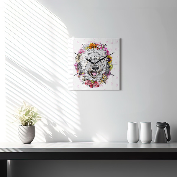 Orologio quadrato Cane felice tra i fiori