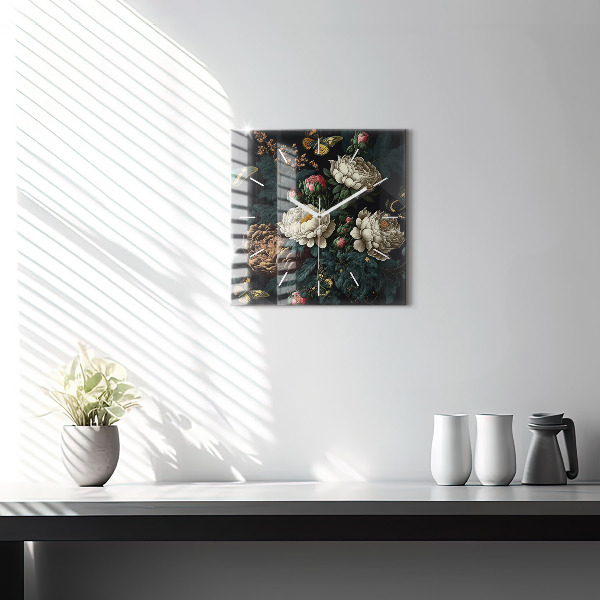Orologio quadrato Fiori e farfalle dorate