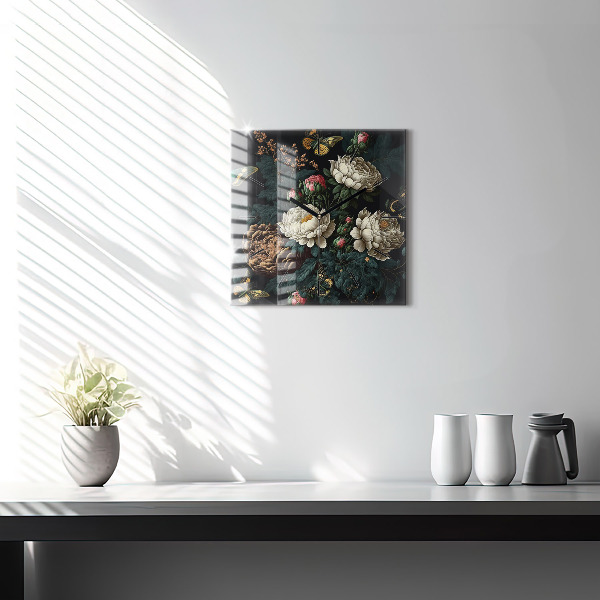 Orologio quadrato Fiori e farfalle dorate