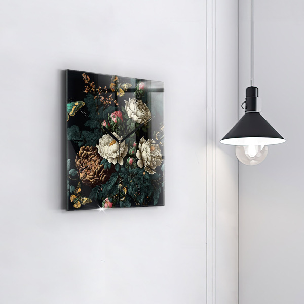 Orologio quadrato Fiori e farfalle dorate