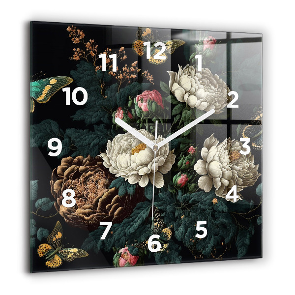 Orologio quadrato Fiori e farfalle dorate