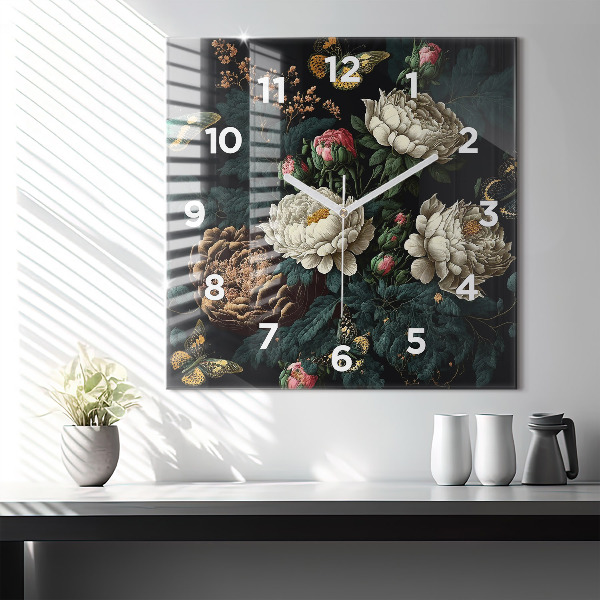 Orologio quadrato Fiori e farfalle dorate
