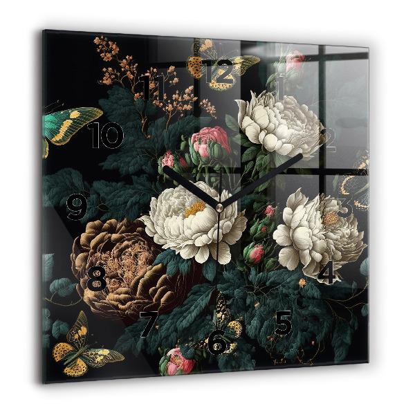 Orologio quadrato Fiori e farfalle dorate