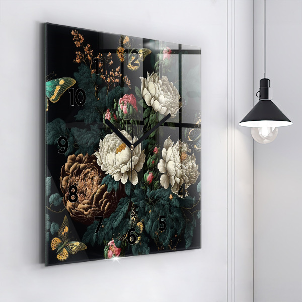 Orologio quadrato Fiori e farfalle dorate