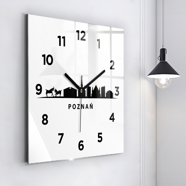 Orologio quadrato in vetro Grafica panoramica di Poznan