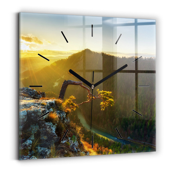 Orologio quadrato in vetro Tramonto sulle montagne