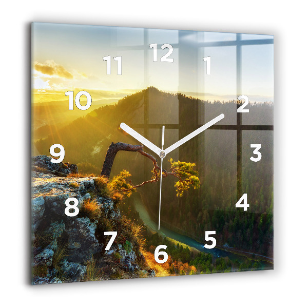 Orologio quadrato in vetro Tramonto sulle montagne