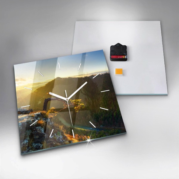 Orologio quadrato in vetro Tramonto sulle montagne