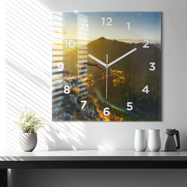 Orologio quadrato in vetro Tramonto sulle montagne