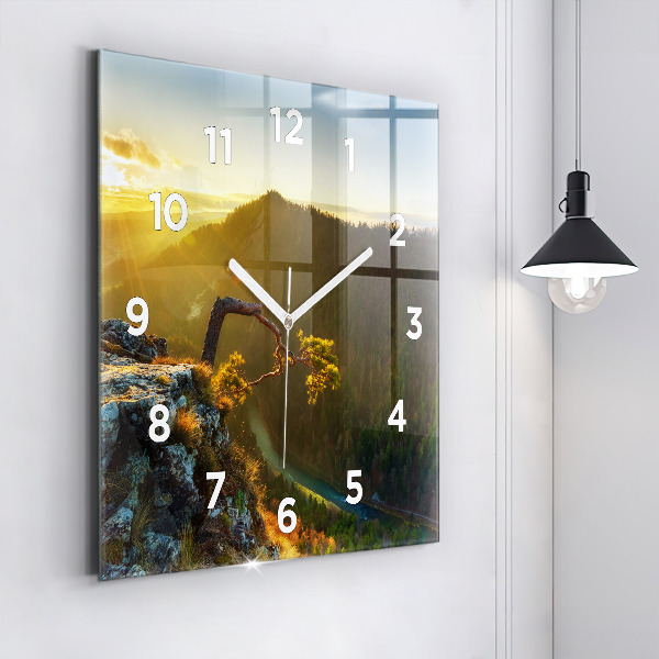Orologio quadrato in vetro Tramonto sulle montagne