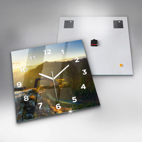 Orologio quadrato in vetro Tramonto sulle montagne