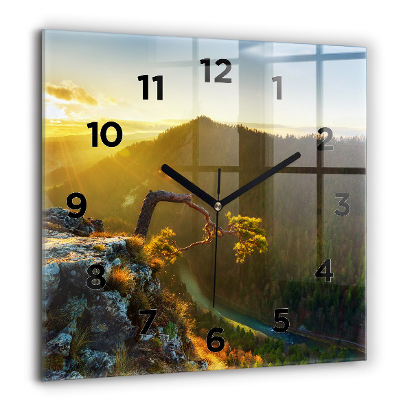 Orologio quadrato in vetro Tramonto sulle montagne