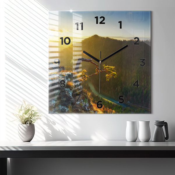 Orologio quadrato in vetro Tramonto sulle montagne