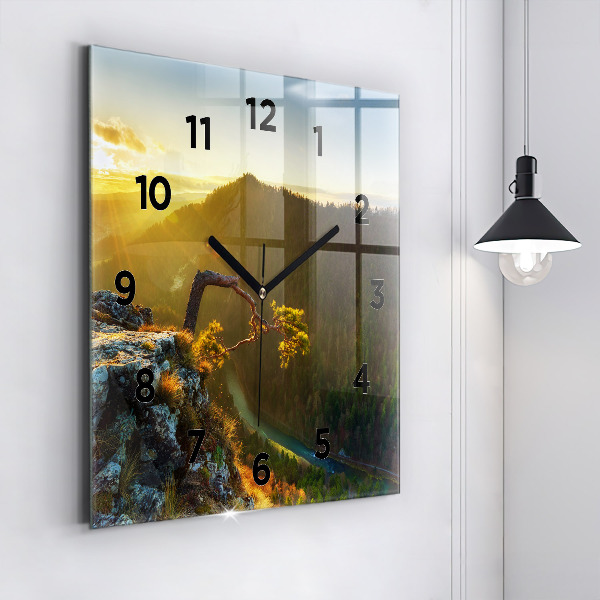 Orologio quadrato in vetro Tramonto sulle montagne