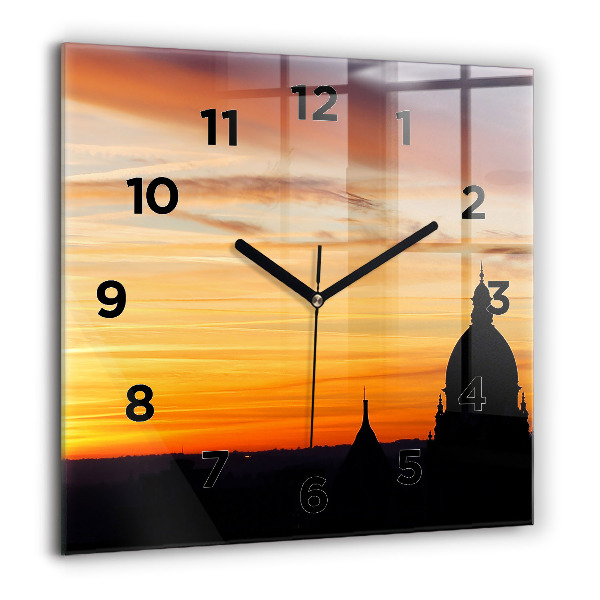 Orologio quadrato in vetro Edificio e tramonto