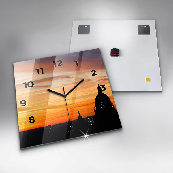 Orologio quadrato in vetro Edificio e tramonto