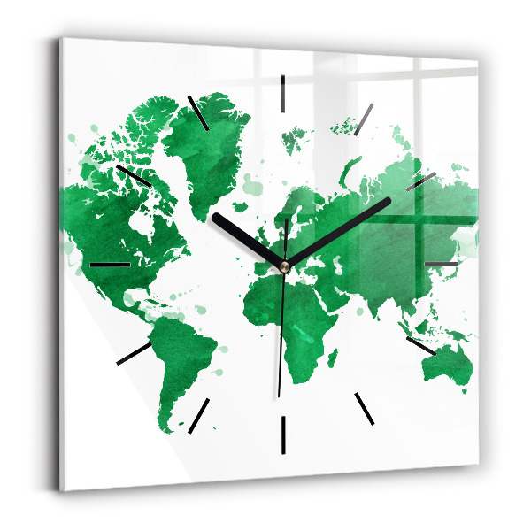 Orologio quadrato Mappa del mondo verde