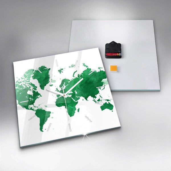 Orologio quadrato Mappa del mondo verde