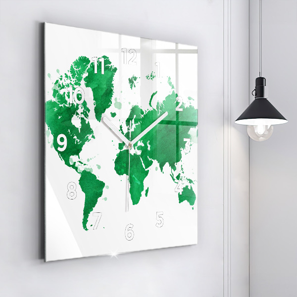 Orologio quadrato Mappa del mondo verde