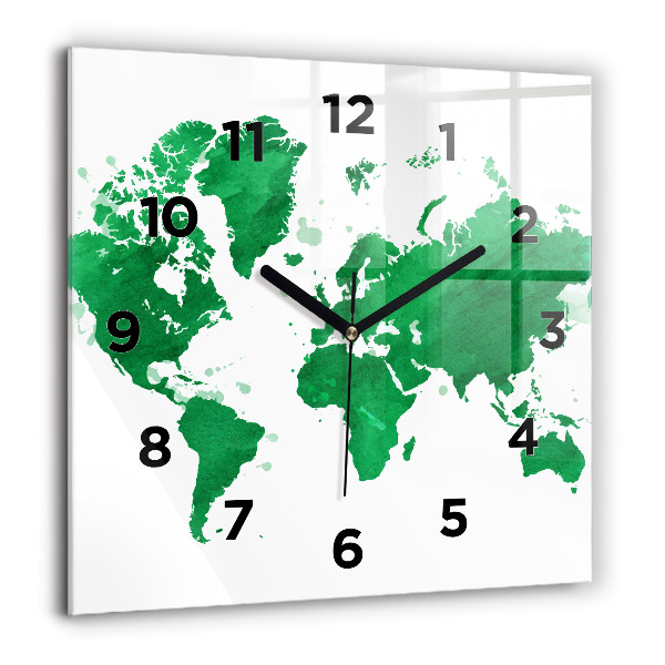 Orologio quadrato Mappa del mondo verde