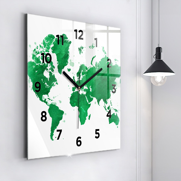 Orologio quadrato Mappa del mondo verde