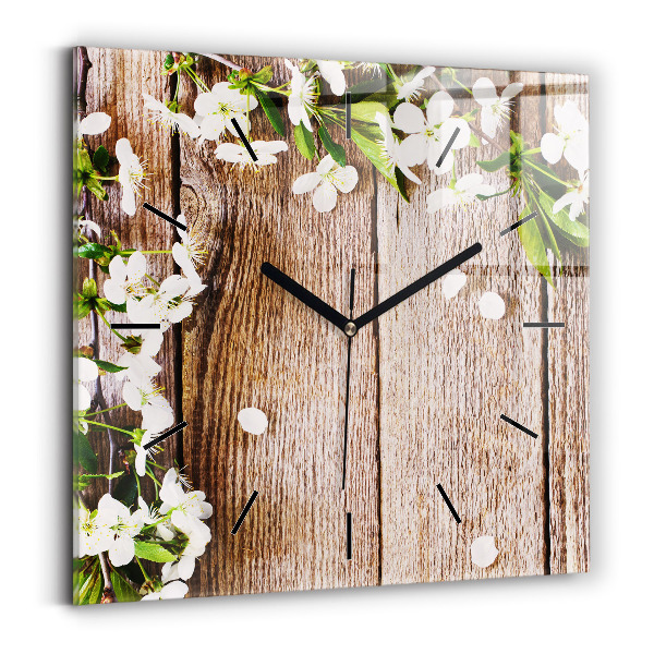 Orologio quadrato Fiori su legno