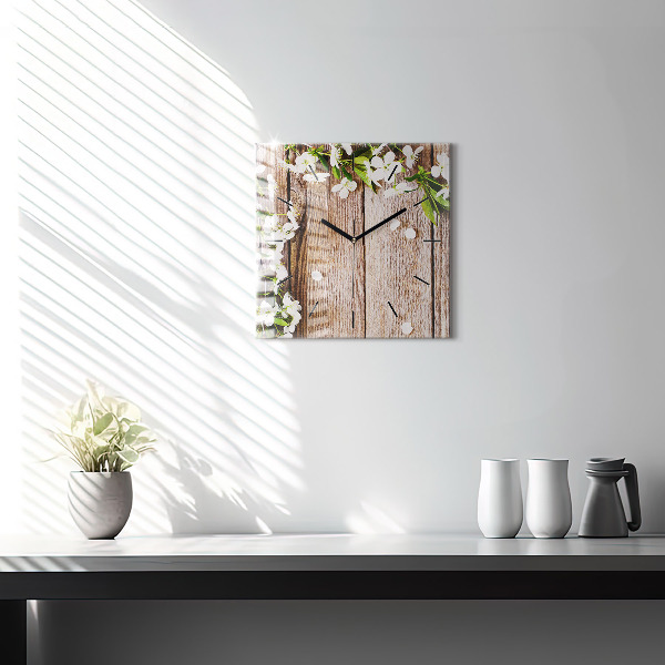Orologio quadrato Fiori su legno