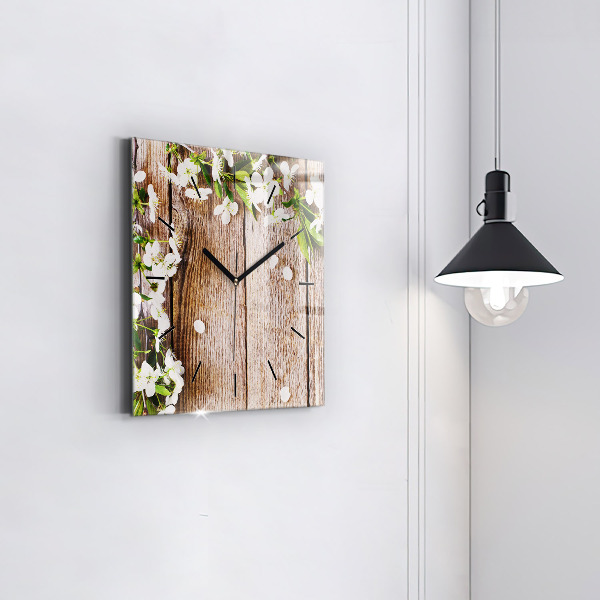 Orologio quadrato Fiori su legno