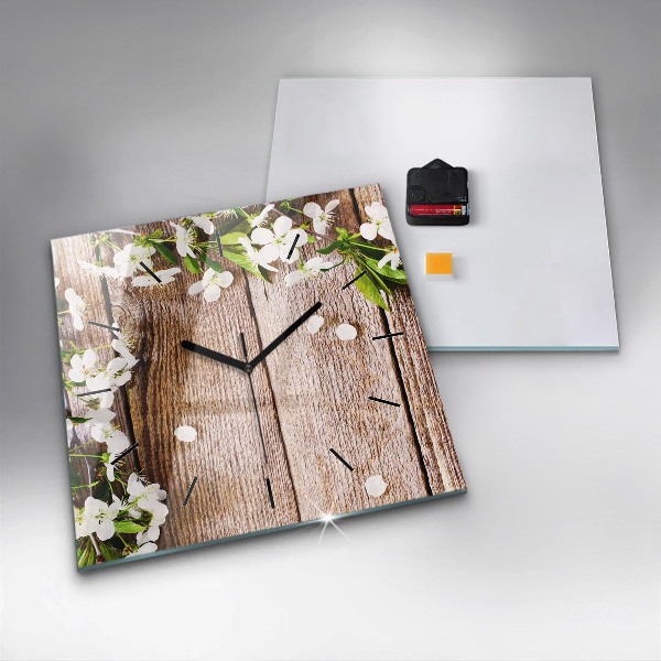 Orologio quadrato Fiori su legno