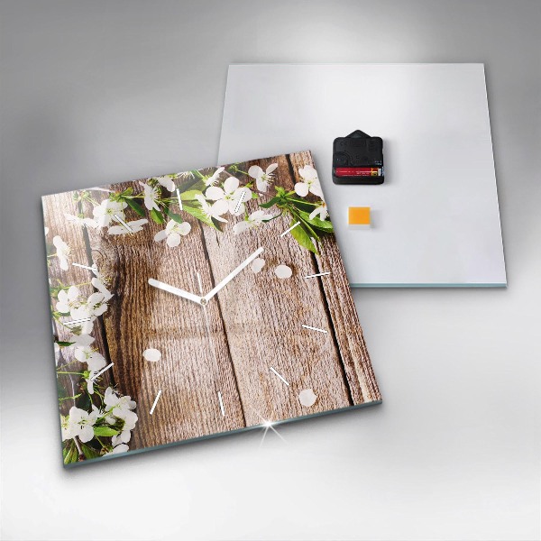 Orologio quadrato Fiori su legno