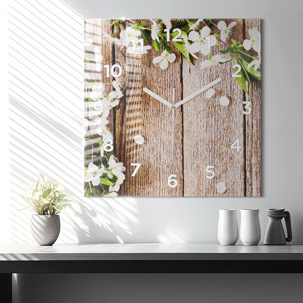 Orologio quadrato Fiori su legno