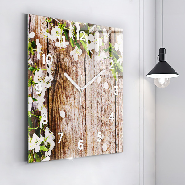 Orologio quadrato Fiori su legno