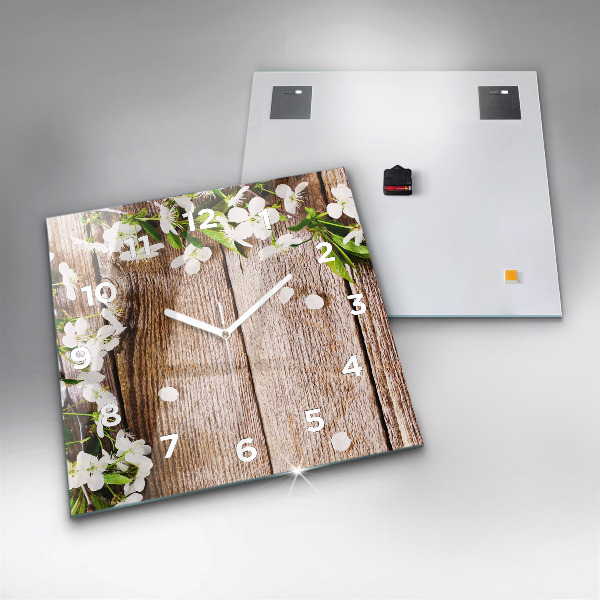 Orologio quadrato Fiori su legno