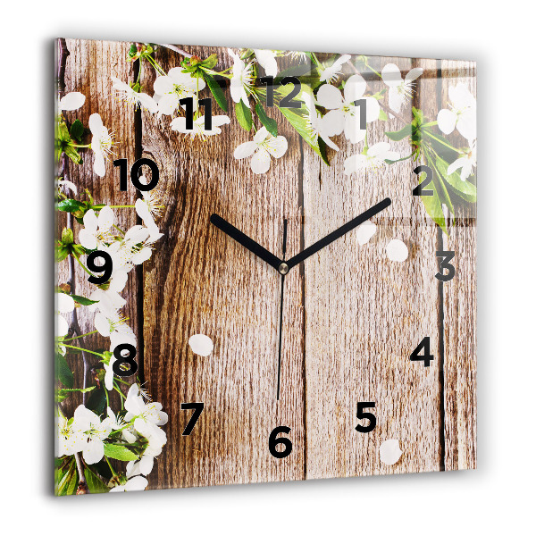Orologio quadrato Fiori su legno