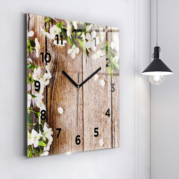 Orologio quadrato Fiori su legno