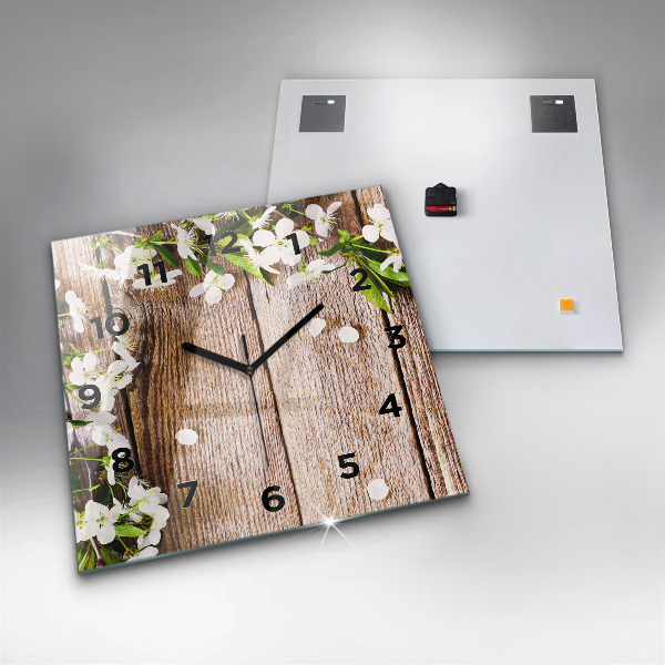 Orologio quadrato Fiori su legno