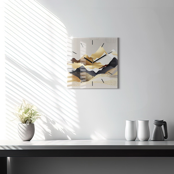 Orologio quadrato Montagne dorate astratte