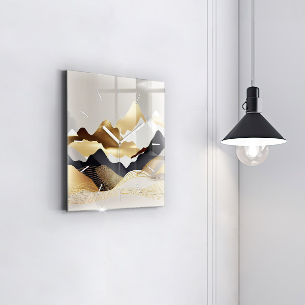 Orologio quadrato Montagne dorate astratte